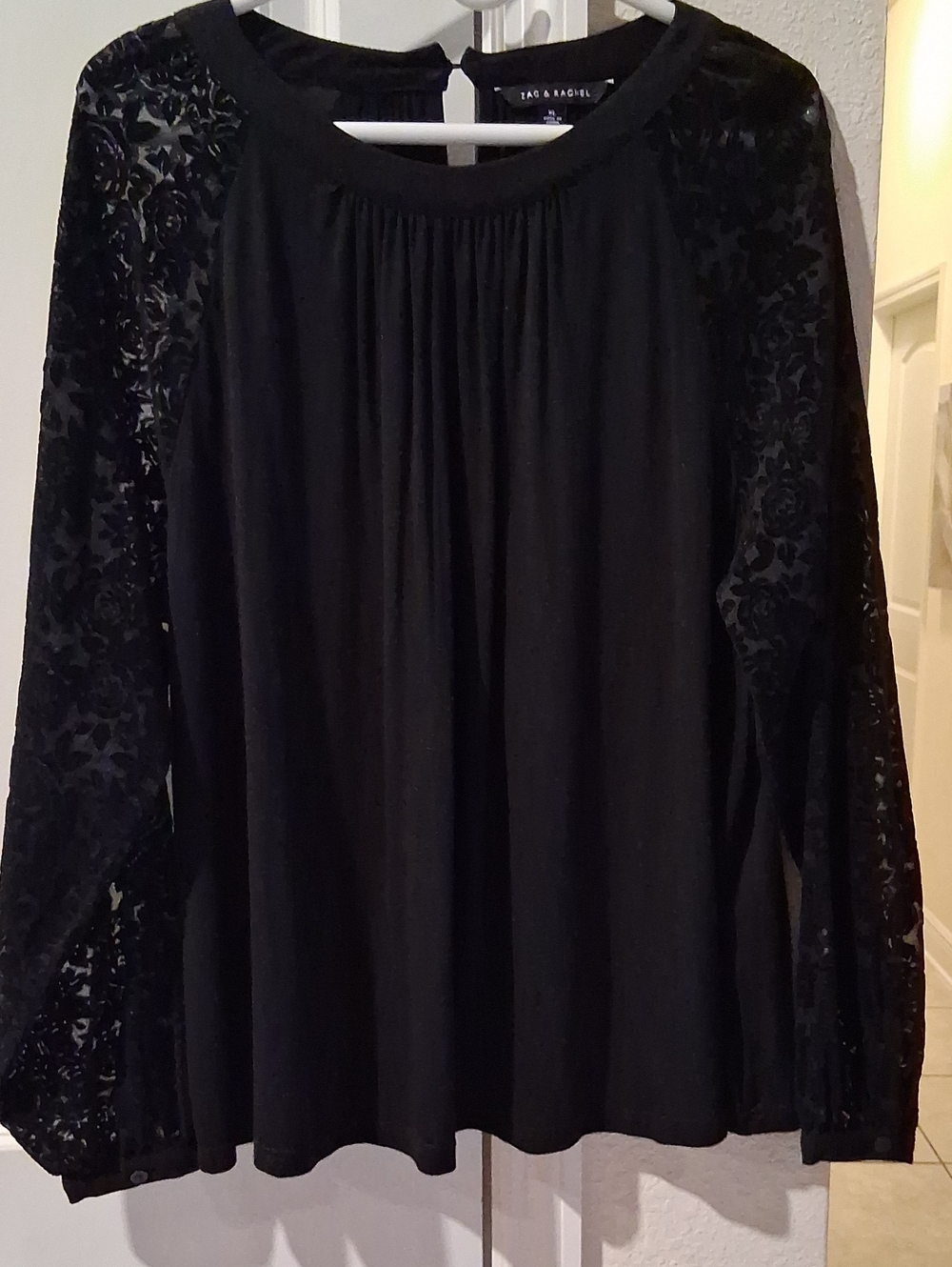 Zac & Rachel Black Long Sleeve Lace-Sleeve Top